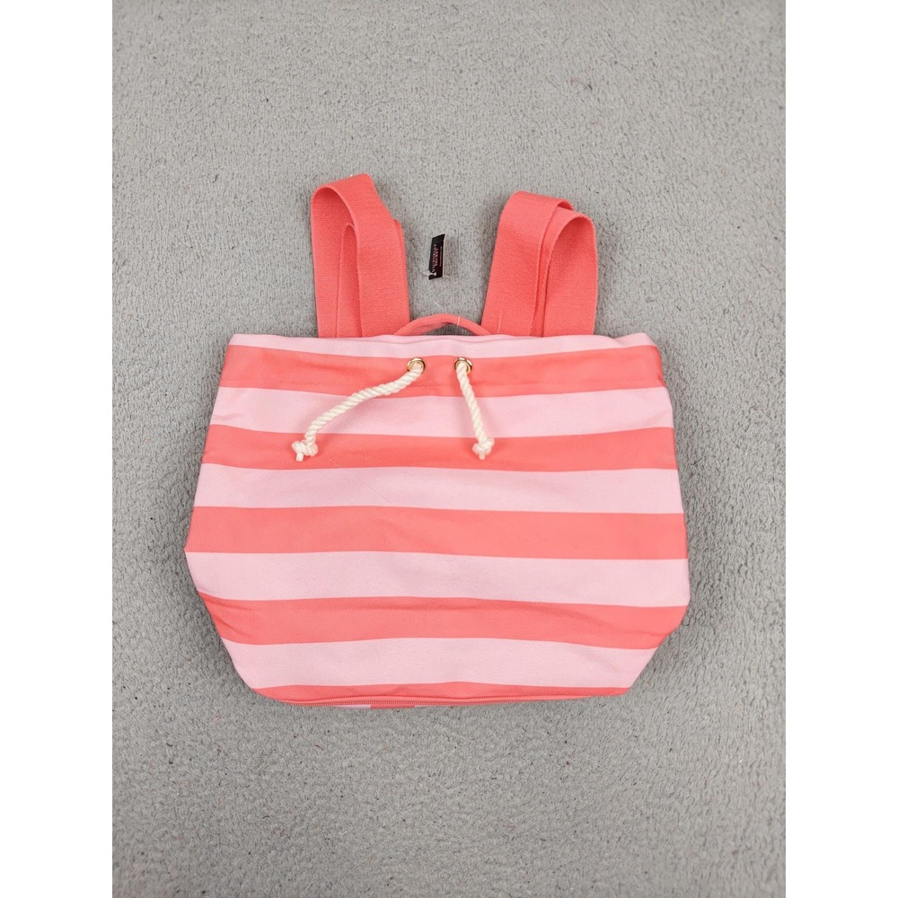 Victoria's Secret Backpack Womens‎ Small Pink Stripe Insulated Cooler Drawstring
